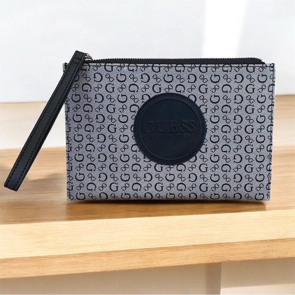 NWT New GUESS Black Rothenberg Monogram Clutch/Wristlet Bag Purse